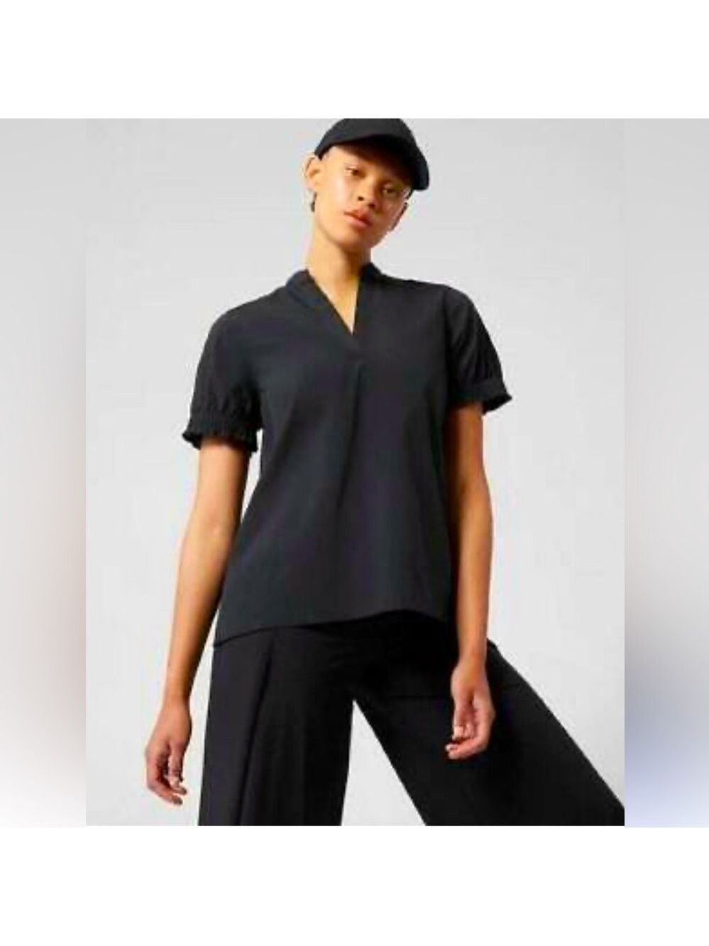 ATHLETA Black Poplin Travel Shirt - Picture 1 of 7